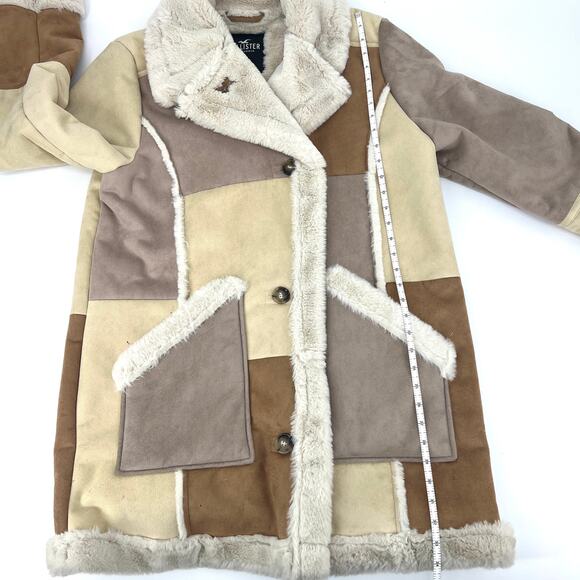 Hollister Womens Patchwork Faux Suede Coat Y2K Penny Lane Style  Size XL - Picture 6 of 8